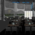 Modern Bar Interior With Blue Neon Lighting Marble Tabletop Tables Comfortable Seats And Decorative Wall
