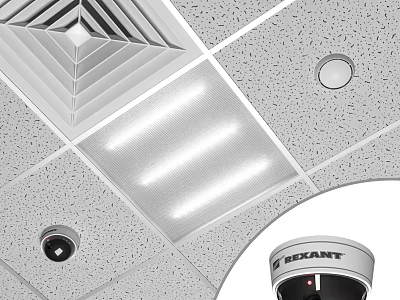 Projection Monitoring Camera Installation On Ceiling With Vent And Light Fixture 3d model