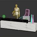 Modern Reception Desk Furniture With Marble Top Black Chair White Vase And Decorative Vases