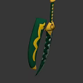 Decorative Green And Gold Curved Ornament With Snake Pattern And Intricate Handle Design
