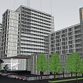 Modern Urban Office Complex With Green Spaces Central Courtyard And Road Access