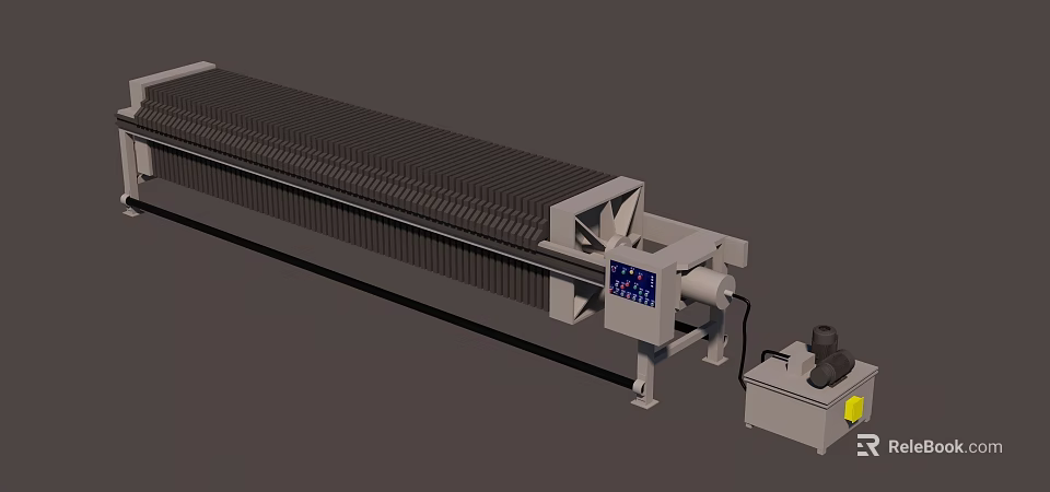 Industrial Plate And Frame Filter Press With Control Panel And Hydraulic System 3d model 