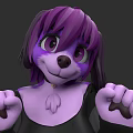 Purple Haired Woman With Anthropomorphic Dog Features In Black Outfit And Collar