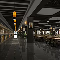 Traditional Chinese Restaurant Interior With Wooden Tables Chairs Pendant Lights And Decorative Paintings