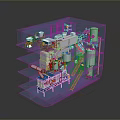 Industrial Equipment Multi Layer Structure With Tanks Pipes And Mechanical Components