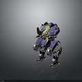 Futuristic Armored Mechanical Creature Quadruped Robot With Purple Yellow Design
