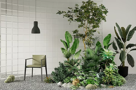 Modern indoor landscape sketch indoor landscape plant pile plant combination courtyard sketch 3d model