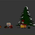 Festive Christmas Scene Decorations With Snowy Green Pine Trees Snowman Gift Boxes Wreath And Ornaments