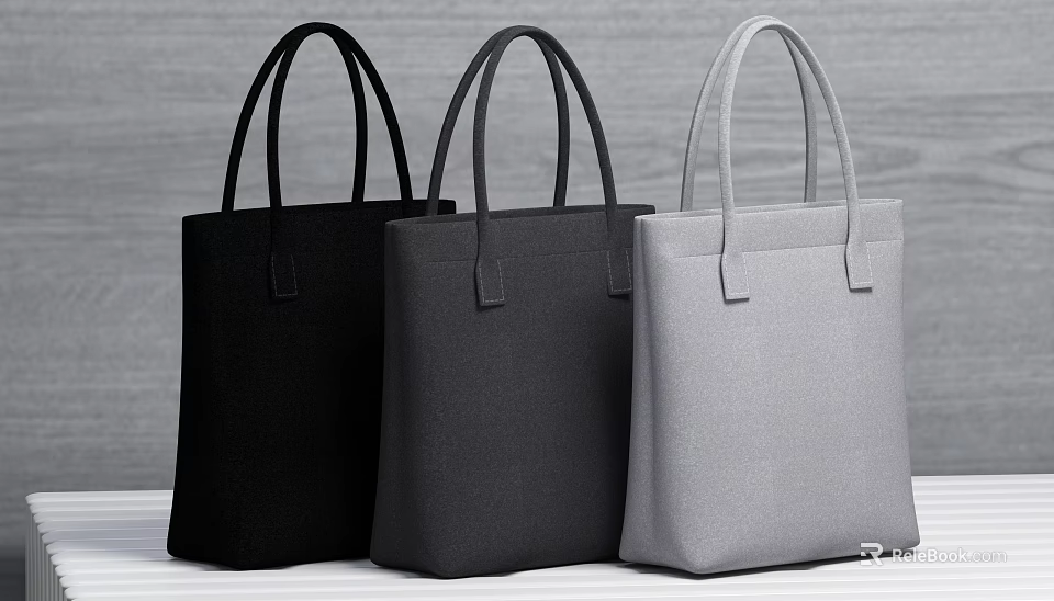 Minimalist Tote Bags In Black Dark Gray And Light Gray 3d model 