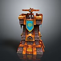 Medieval Castle Tower Structure With Stone Bricks Blue Emblem And Eagle Statue 3d model