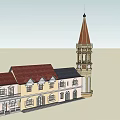 Classical Commercial Complex With Decorative Red Roof Tower And Multi Story Building 3d model