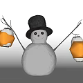 Winter Holiday Decorative Snowman With Black Hat Holding White Lanterns On Arms