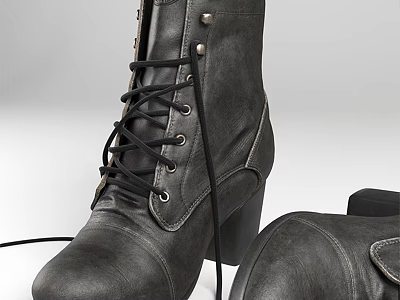 Stylish Leather Boots with Lace Up Design and Metal Rivets High Heel Fashion Footwear 3d model