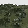Natural Garden Landscape With Rolling Hills Rocks And Lush Green Vegetation
