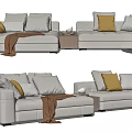 Modern Light Gray Sectional Sofa With Yellow Gray Throw Pillows And Cozy Blankets 3d model