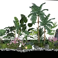 Indoor Tropical Plant Combination With Lush Green Plants Large Leaves Stones And Decorative Lights