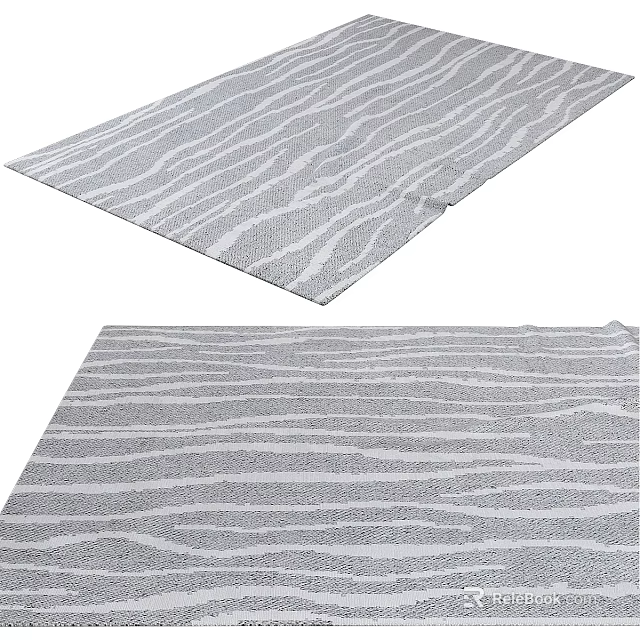 Modern Square Rug With Soft Wavy Striped Pattern In Gray And White Tones For Living Room 3d model 