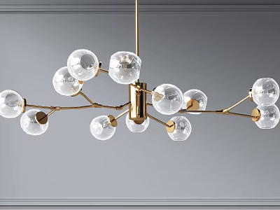 Modern Chandelier with Gold Branch Frame and Transparent Glass Balls for Elegant Interior 3d model