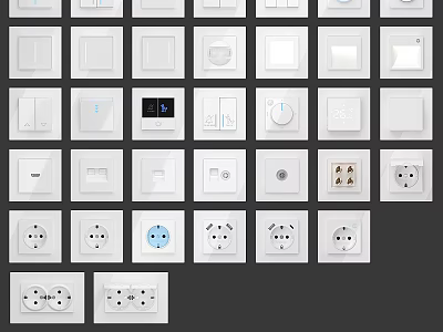 Various Types of Household Electrical Switches and Sockets with White Design for Modern Home Use 3d model