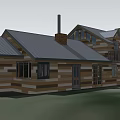 Wooden Detached Villa With Dark Roof Mountain View Blue Sky And Wooden Deck