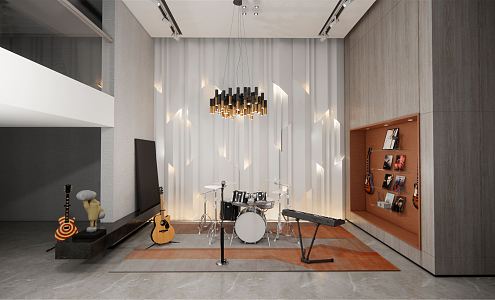 Modern Entertainment Room Drum Guitar Music Equipment Mike 3d model