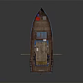 Traditional Blue Red Wooden Fishing Boat With Cabin Masts Ropes Lifebuoys On Deck