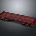 Red Flatbed Train Car With Metal Wheels And Textured Cargo Platform 3d model