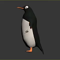 Cute black and white penguin with orange feet and flippers standing on gray gradient background