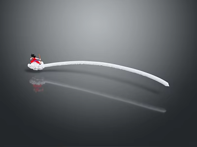 Small Red Clothed Character Sitting on Cloud with White Long Creature 3d model