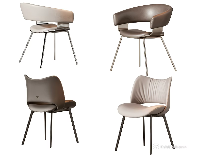 Modern Single Chairs With Different Colors Metal Legs Stylish Backrests And Comfortable Seats 3d model 