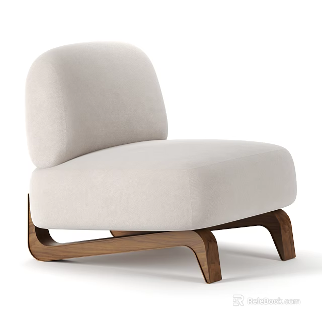 Beige Fabric Single Sofa with Curved Back and Modern Wooden Legs 3d model 