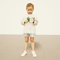 Woman Holding Green Object And Stuffed Toy In White Top Grey Shorts And White Shoes