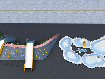 Fun Children’s Playground Equipment With Slide Blue Airplane Design And Snowflake Shaped Yellow Dot Decorations 3d model