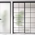 Modern Sliding Doors With Black Frames Frosted And Grid Glass Panels Interior View