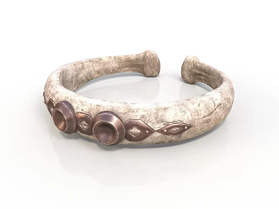 Textured Stone Like Decorative Bracelet With Carved Patterns And Bronze Round Accents 3d model