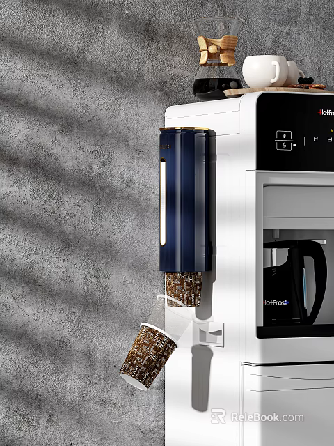Automatic Coffee Machine Dispensing Fresh Beans Into Paper Cup With White Design 3d model