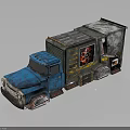 Old Blue Truck With Rusty Details Green Gray Body And Radioactive Symbol