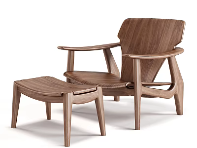 Modern Wooden Leisure Chair With Matching Ottoman And Walnut Wood Design 3d model