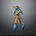 Blue Cartoon Character Wearing Straw Hat And Orange Dress In 3D Design