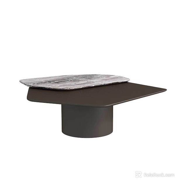 Modern Elegant Dining Table With Sleek Marble Top And Cylindrical Black Base 3d model