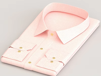 Pink Long Sleeved Shirt With Textured Fabric Classic Collar And Gold Buttons Folded Neatly 3d model