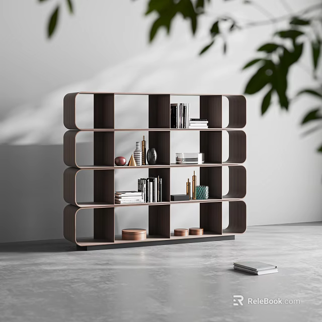 Modern Wooden Multi Tier Display Shelf Unit With Decor Items And Minimalist Design 3d model 