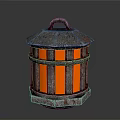 Vintage Metal Lantern With Rustic Grilled Design And Illuminated Orange Glow