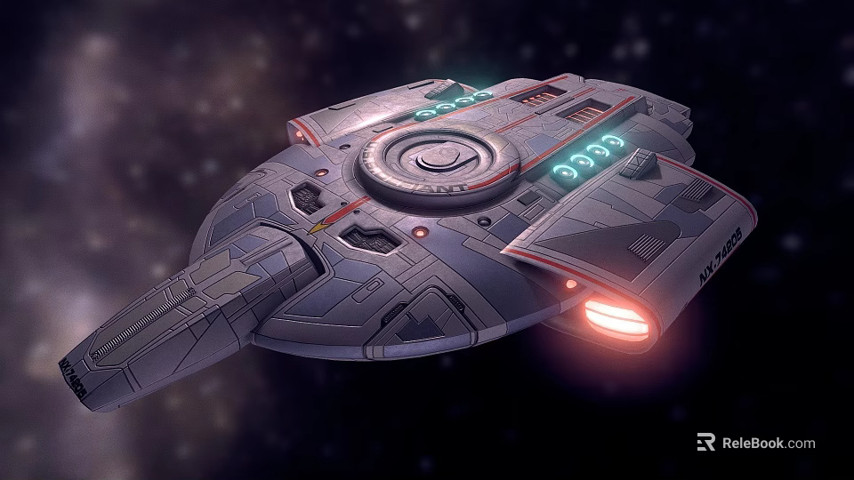 Futuristic Sci Fi Spaceship Design With Glowing Lights And Starry Background 3d model 