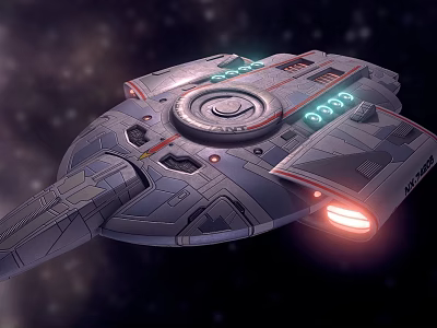 Futuristic Sci Fi Spaceship Design With Glowing Lights And Starry Background 3d model