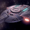 Futuristic Sci Fi Spaceship Design With Glowing Lights And Starry Background