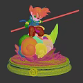 Young Goku Riding Yellow Flying Nimbus With Red Power Pole And Blue Wave Wooden Base