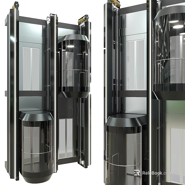 Modern Glass Elevator Interior With Metal Frame And LED Lighting Design 3d model 