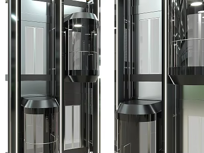 Modern Glass Elevator Interior With Metal Frame And LED Lighting Design 3d model