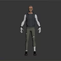 Man 3D Character Model Wearing Black Vest Beige Pants And White Gloves